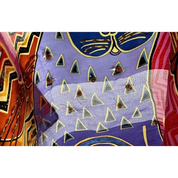 Laurel Burch "Feline Family Portrait" 100% Silk Scarf Vibrant Multicolor Cat Des - Picture 11 of 14